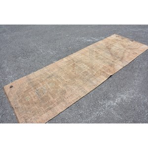 Alfombra de lana de área grande clásica hecha a mano Vintage 32X98ft Beige con patrón de retazos abstractos para decoración de habitación de pasillo de látex - Product Image 4