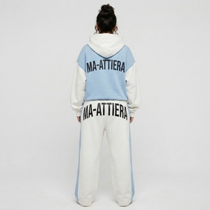 Conjunto Deportivo Ma-Attiera para Mujer, Sudadera con Bloques de Color, Estampado de Letras en Blanco y Azul, Corte Holgado Informal, Dos Piezas - Product Image 2