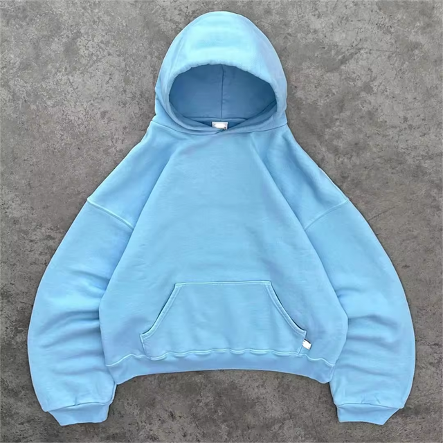 Custom 400GSM Boxy Heavyweight Drop Shoulder Oversized Fleece Crop Puffy Hoodie Unisex Winter 100% Cotton