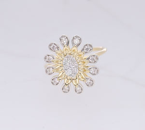 แหวนทอง 14K ประดับเพชรธรรมชาติรูปดอกไม้ ดีไซน์หรูหรา ชุบโรเดียม สไตล์คลาสสิกสำหรับผู้หญิง แบบสองสี - Product Image 2