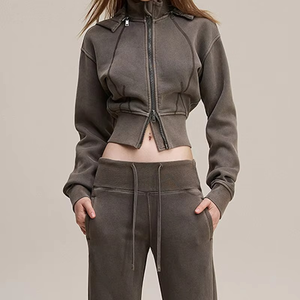 Sweat à capuche zippé pour femme, style vintage, imprimé, lavé à l'acide, avec fermeture éclair - Product Image 1