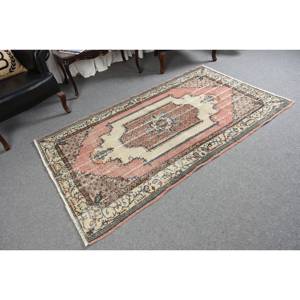 Alfombra clásica de lana rosa beige de 4,1x6,8 pies, diseño de retales turco hecho a mano para sala de estar o dormitorio para adolescentes - Product Image 2