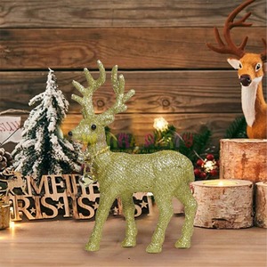 Reno dorado con purpurina, decoración navideña, figura de ciervo de mesa brillante con acento de campana, hecho a mano en la India - Product Image 5