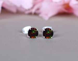 Black <b>Opal</b> Stud <b>Earrings</b> Sterling Silver 6MM Elegant Gemstone Jewelry For Women - Product Image 6