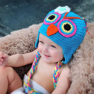 หมวกไหมพรมถักโครเชต์สีฟ้าสำหรับเด็กทารก EFANBEANIE หมวกนกฮูกน่ารักสำหรับเด็กผู้หญิง ทำด้วยมือ เหมาะสำหรับการเดินทาง - Product Image 1