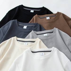 China Bangladesh Factory Price OEM Customize Logo Embroidery Waffle Long Sleeve Japanese Style Heavyweight Autumn Winter T <b>Shirt</b> - Product Image 1