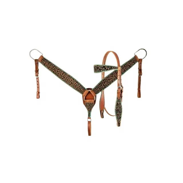 Compre cuero de primera calidad Western Headstall & Brest Collar Set con pintura a mano Proveedor superior Fabricación en India Precios bajos