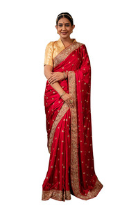Bán Buôn Cô Dâu Sarees Ladies Đảng Wedding Màu Đỏ Lụa Saree Với Áo Đỏ Ấn Độ Phong Cách Của Phụ Nữ Saree - Product Image 3