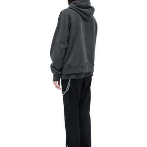 Hoodies à capuche streetwear hip hop personnalisés 100% coton poids lourd surdimensionné vieux lavage pull trou en détresse sweats à capuche vintage - Product Image 4