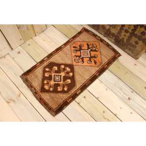 Tapis turc vintage 1,6x2,9 pi (50x87 cm), tapis à imprimé animal brun orange - Product Image 1