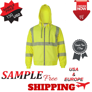 Sudadera con Capucha de Seguridad de Alta Visibilidad, Reflectante, 100% Poliéster, UPF 50, 220g, con Cremallera Completa, para Trabajo, Chaqueta Deportiva para Construcción - Product Image 3