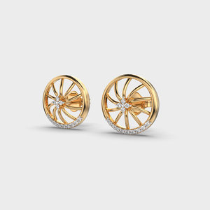 IGI Certified Lab Grown Round Diamond Stud <b>Earrings</b> 14K Yellow / White / Rose Gold Circular Wheel Design Diamond <b>Earrings</b> - Product Image 2