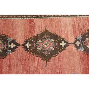 Alfombra de lana marrón naranja Vintage 4,9X11 pies turco tejido plano patrón de retazos alfombra de sala de estar con respaldo de látex - Product Image 5