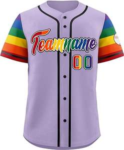 Camiseta de Béisbol Rosa Sublimada Personalizada con Ribete de Manga Arcoíris, Uniforme de Equipo Suave con Botones - Product Image 4