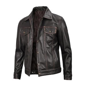 Veste en cuir de vache véritable pour homme élégante avec col montant et logo frontal, design de haute qualité et dernier cri - Product Image 4