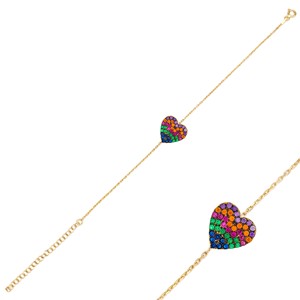Dainty Heart Shape CZ Stone Design <b>Charm</b> Bracelet Turkish Handmade Women's 925 Sterling Silver Rhodium Plated Certified Jewelry - Product Image 6