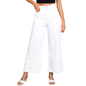 Pantalones vaqueros de mezclilla para mujer Pantalones vaqueros de pierna ancha lavados informales de diseño personalizado de moda para mujer Precio al por mayor de Bangladesh - Product Image 4