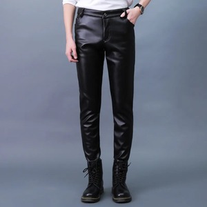 Pantalones de cuero genuino de invierno para hombre, pantalones gruesos y cálidos, pantalones negros ajustados elásticos de cuero Real para hombre - Product Image 3