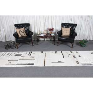 Modern Vintage Turkish Rug <b>White</b> Black 3 X 18.1ft Large Area Classic Rectangle Patchwork Design <b>Wool</b> Latex for Teenagers Hallway - Product Image 2