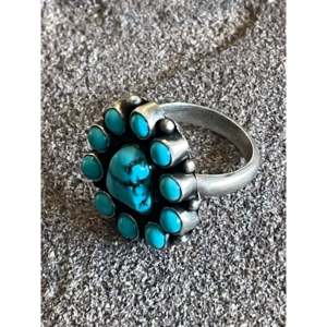 Bague en argent sterling et turquoise Navajo sertie en grappe, forme marquise avec zircon, plaqué rhodium, taille 8, pour usage quotidien - Product Image 3