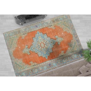 Alfombra de Cocina Turca de Lujo con Estampado Étnico Naranja, Alfombra de Terciopelo de Lujo - Product Image 2