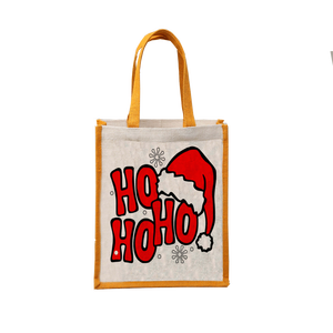 Imprimé personnalisé écologique de Noël fourre-tout sac à provisions en jute avec poignée automatique et taux compétitif teint transport à la main - Product Image 2