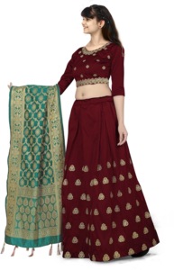 Lehenga Choli Shoryam pour enfants, design de créateur, mode |   Pattu Pavadai en soie brodée, longueur au sol, pour filles, toutes saisons, mariage, festival - Product Image 2