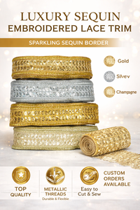 Luxury Eco-Friendly Fancy Sequin Embroidered Lace <b>Trim</b> Roll Metallic Border Design Bridal Couture Garments Ethnic Wear Decor - Product Image 6