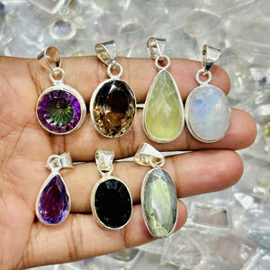 Labradorite naturelle en argent sterling 925 100%, pierre de lune, pendentif en forme de mélange à facettes en améthyste pour la fabrication de bijoux - Product Image 1