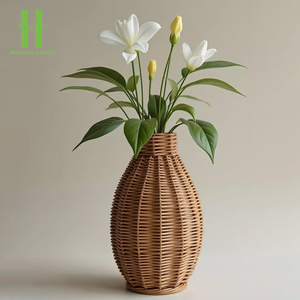 High Quality Minimalism Scallop Hand-woven Rattan <b>Decorative</b> <b>Vase</b> Rattan Table <b>Vase</b> Meticulous OEM From Vietnam Factory - Product Image 3