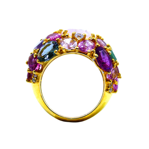 Designer 925 Sterling Silver Gold Plated <b>Rose</b> <b>Quartz</b> Multi Color Gemstone Wedding Wear Women Band <b>Ring</b> - Product Image 3
