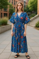 Robe Maxi Kaftan en Coton Fait Main: Imprimé Abstrait Boho, Taille Plus