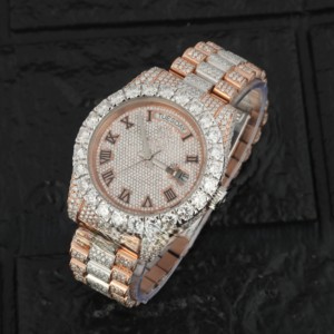 Pour certifié nouveau luxe diamant VVS Moissanite montre à Quartz Hip Hop 18k or Rose/or jaune plaqué pointeur cadran hommes femmes - Product Image 6