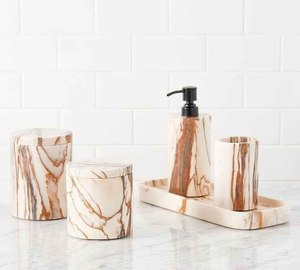 Juego de Baño Moderno de Lujo con Diseño de Pilar de Resina Pulida, Patrones Personalizables para Uso en el Hogar y Hoteles - Product Image 1