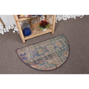 Alfombra turca Vintage azul Beige hecha a mano 2,5X1,5 pies patrón abstracto Rectangular clásico para sala de estar pasillo decorativo Vintage - Product Image 2