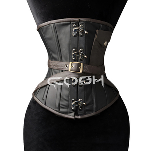 คอร์เซ็ทหนังสีดำสไตล์โกธิคพร้อมสายรัดปรับได้และกระเป๋าข้าง - Product Image 4