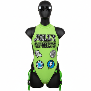 Maillot de bain une pièce pour femme, 240 GSM, polyester et élasthanne, vert néon, panneaux latéraux en mesh, logo personnalisé. - Product Image 1