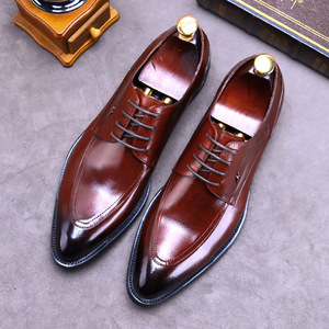 Chaussures Richelieu vintage en cuir ciré pour hommes, style brogue intégral à bout ailé, marron vieilli, pour tenue formelle ou décontractée - Product Image 1