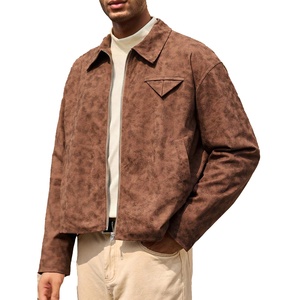 Top Winter Collection Custom <b>Men's</b> Vintage Sheep Skin <b>Suede</b> <b>Jacket</b> Brown Full Zip Casual Windproof Eco-Friendly Outerwear - Product Image 2