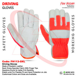 Guantes de conductor estilo pulgar Keystone en piel de cabra con parte posterior de tela de LICRA naranja OEM Sicherheitsarbeitshandschuhe - Product Image 6
