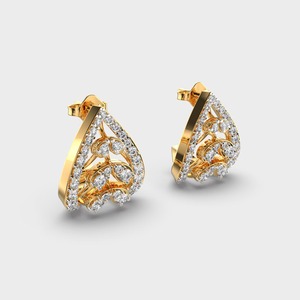 ต่างหูเพชรทรงหยดน้ำแบบฝังลายฉลุ ได้รับการรับรองจาก IGI เพชรทรงกลมเพาะเลี้ยงในห้องปฏิบัติการ ทอง 14K สีเหลือง/ขาว/โรสโกลด์ สไตล์วินเทจ - Product Image 3