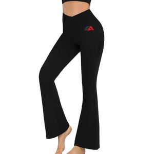 Novedad de 2024, pantalones acampanados transpirables con logotipo personalizado para mujer, pantalones acampanados de pierna ancha lisos para mujer - Product Image 1