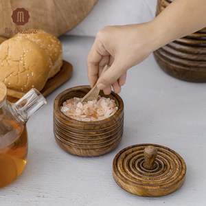 Cave à sel rustique avec couvercle et cuillère, bol à sel en bois sel poivre en bois gardien, pot à épices et herbes, sucre à thé - Product Image 3