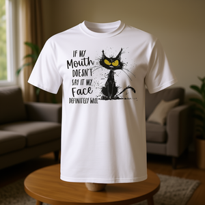 Camiseta con diseño de gato: Si mi boca no lo dice, mi cara lo dirá - Product Image 3