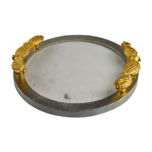 Bandeja de Servicio Redonda y Elegante con Acabado Plateado, Diseño de Metal y Mármol, para Alimentos, Decoración de Restaurantes, Hoteles y Hogar - Product Image 6