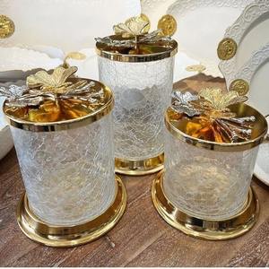 Botes de vidrio de Metal Vintage con estilo, grabado de hojas, venta al por mayor, almacenamiento de cocina, contenedores de condimentos, cubierta, botellas de almacenamiento, tarros - Product Image 1