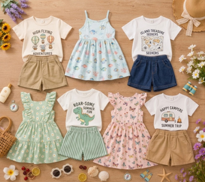 ชุดเซ็ตเสื้อกล้ามลายดอกไม้ฤดูร้อนสำหรับเด็ก, ชุดเด็กผู้หญิงน่ารัก 2 ชิ้น, คละแบบสุ่ม ขายส่งจำนวนมาก จัดส่ง - Product Image 1
