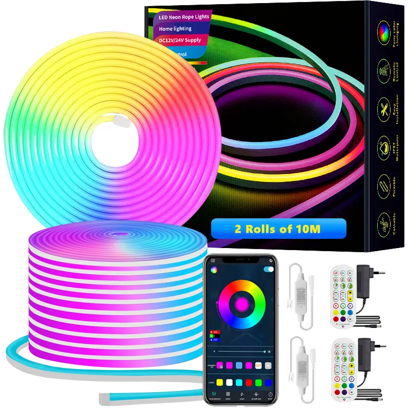 1 Box 2pc IP67 RGB 0612 Flexible Magic Waterproof LED Strip Neon Lights For Bedroom Indoor Music Sync Gaming