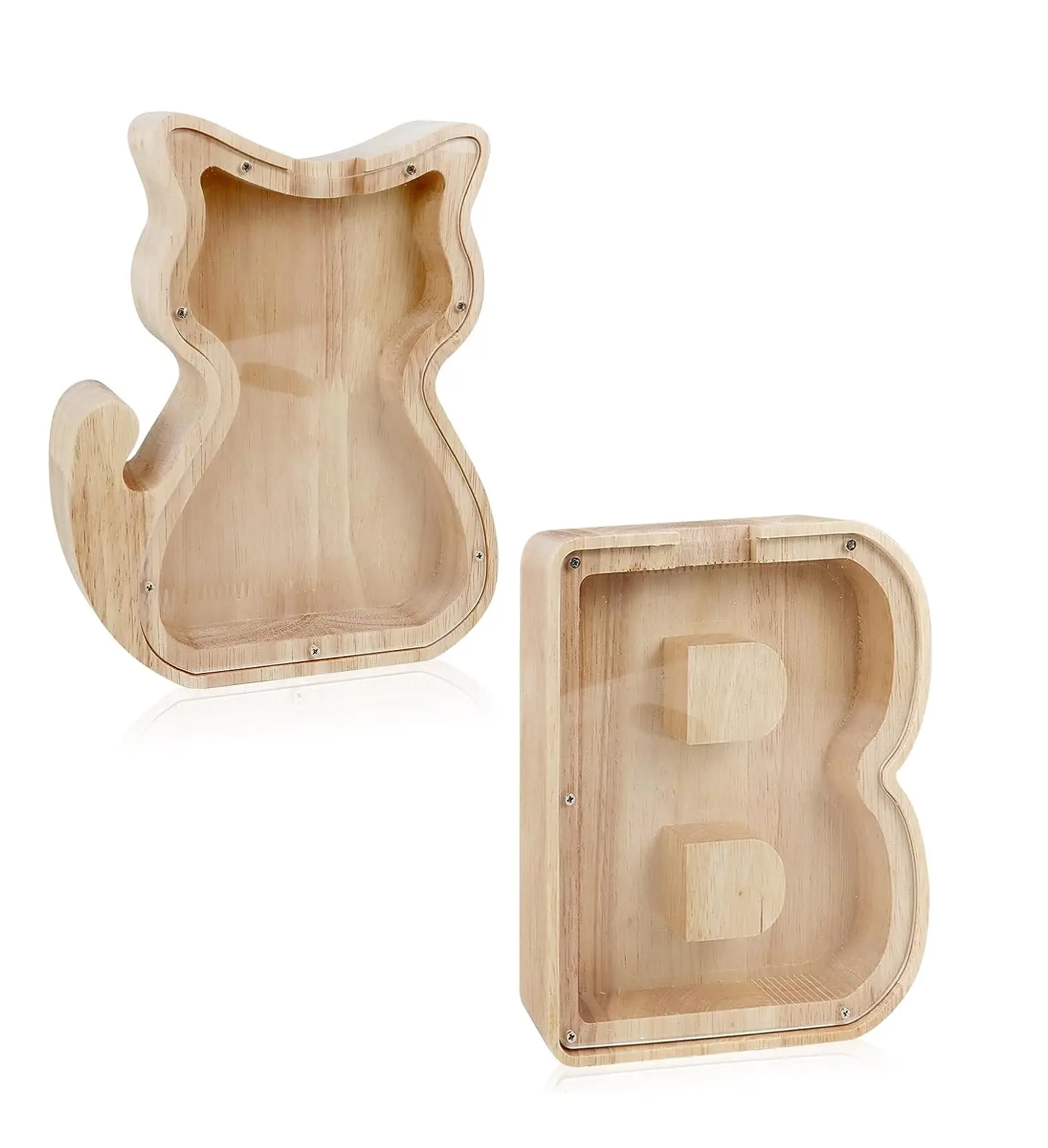 Hucha con letras de madera, alfabeto B y forma de gato, caja de ahorro de dinero, hucha de madera duradera para decoración del hogar, alcancía (gato B)