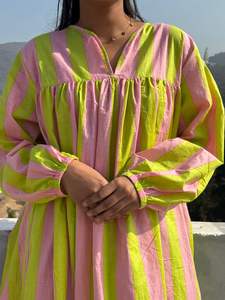 Vestido Maxi de Algodón Hecho a Mano, 100% Transpirable, a Rayas, Manga Larga, Cuello en V, Estilo Boho, Vestido Casual de Verano para Mujer, Nueva Llegada 2026 - Product Image 4